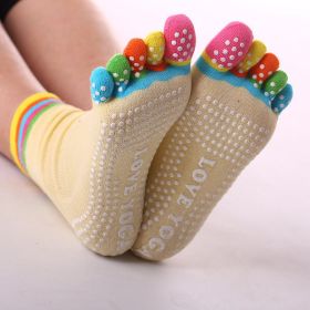 1pair Rainbow Color Non-slip Towel Bottom Yoga Socks, Cozy 5 Toes Split Knitted Calf Crew Socks, Women's Yoga Socks (Color: Color Toe Yellow, size: One-size)