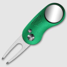 1pc HWZBBEN Steel Golf Divot Repair Switchblade Tool Pitch Groove Cleaner Golf Pitchfork Golf Fork (Color: Green)