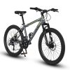 S24102 24 Inch Mountain Bike Boys Girls, Steel Frame, Shimano 21 Speed Mountain Bicycle with Daul Disc Brakes and Front Suspension MTB