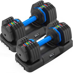 Adjustable Dumbbell - 55lb x2 Dumbbell Set of 2 with Anti-Slip Handle, Fast Adjust Weight by Turning Handle with Tray, Exercise Fitness Dumbbell Suita (Color: Black)