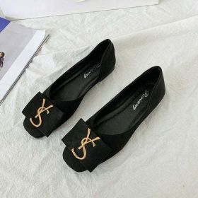 2024 Shallow Flats Casual Shoes Women Metal Letters Loafers Oxford (Shoe Size: 41, Color: Black)