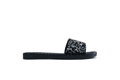 Women's Single Platform Glitter Sliders Black (Colour: Black, size: 5)