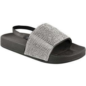 LEVELLE KIDS FLATFORM SLIDERS WIT DIAMANTE STRAP & SLINGBACK IN BLACK (Colour: Black, size: 2 KIDS)