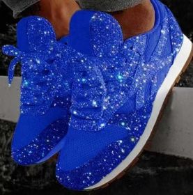 Women Flat Glitter Sneakers Casual Female Mesh Lace Up Bling Platform (Shoe Size: 7, Color: Blue)