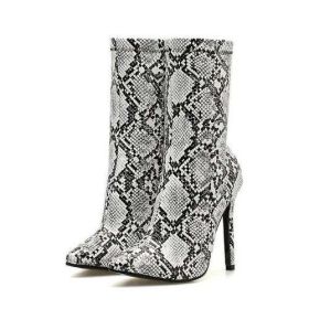 New Women 11.5cm High Heels Boots Fetish Pointed Toe Boots Serpentine (Shoe Size: 11, Color: White)