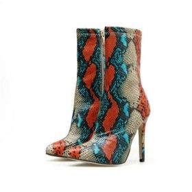 New Women 11.5cm High Heels Boots Fetish Pointed Toe Boots Serpentine (Shoe Size: 5, Color: MULTI)