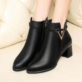 2021 Winter Women's Ankle Boots Black Plus Cotton Warm PU Leather (Shoe Size: 39, Color: Beige)