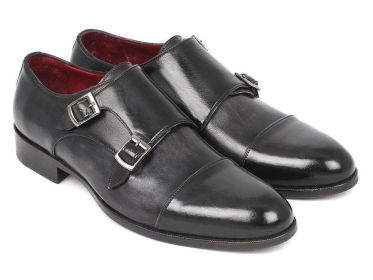 Paul Parkman Men's Cap-Toe Double Monkstraps Gray & Black (Select your size: EU 42 - US 9 / 9.5)