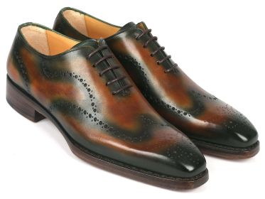 Paul Parkman Goodyear Welted Men's Brown & Green Oxford Shoes (Select your size: EU 44 - US 10.5 / 11)