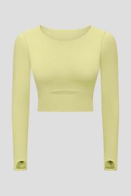 Cut Out Front Crop Yoga Tee (Color: Yellow, size: 12)