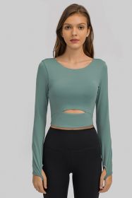 Cut Out Front Crop Yoga Tee (Color: Teal, size: 10)