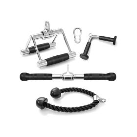 Strength Training Cable Machine Accessories Set for Indoor Gym (Color: Black & Silver, Type: 4-Piece)