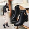 2021 Winter Women's Ankle Boots Black Plus Cotton Warm PU Leather