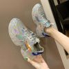 fashion laser lace up high platform casual shoes clear heels silver