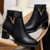 2021 Winter Women's Ankle Boots Black Plus Cotton Warm PU Leather