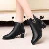 2021 Winter Women's Ankle Boots Black Plus Cotton Warm PU Leather