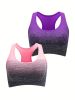 1pc/2pcs/3pcsMedium Support Two Tone Racer Back Sports Bra, Fitness Workout Running Yoga Bra