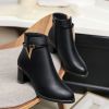 2021 Winter Women's Ankle Boots Black Plus Cotton Warm PU Leather